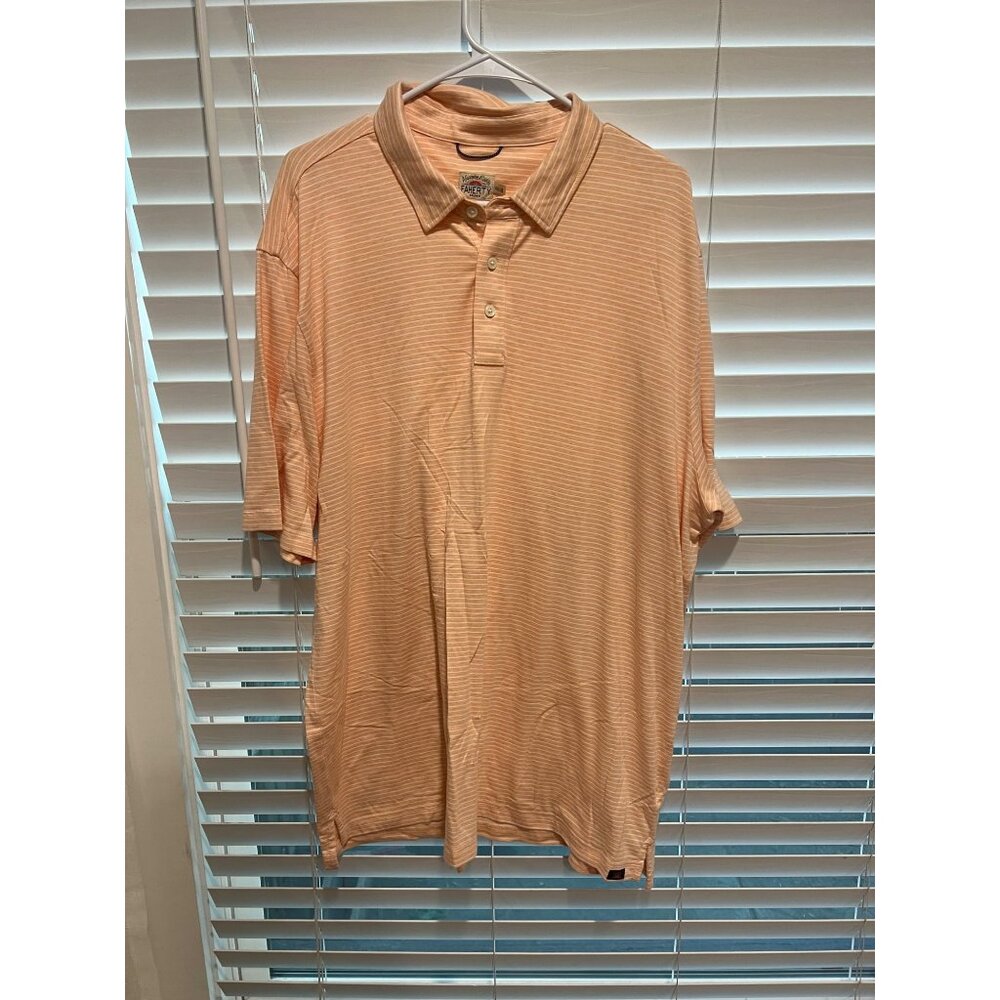 Faherty Brand Mens XXL Polo Shirt Orange White‎ Striped Short Sleeve Casual Top
